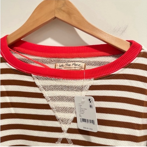 Free People Classic Oversized Striped Crewneck Sweatshirt Coffee Combo - Picture 8 of 9